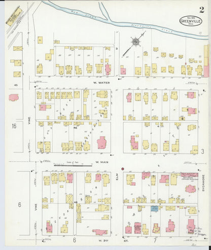 Sanborn Fire Insurance Map from Greenville, Darke County, Ohio (1910), Sheet #0002 - Historic Sanborn Fire Insurance Map Print, vintage old map wall art, antique decor, genealogy gift, Ohio Ohio map