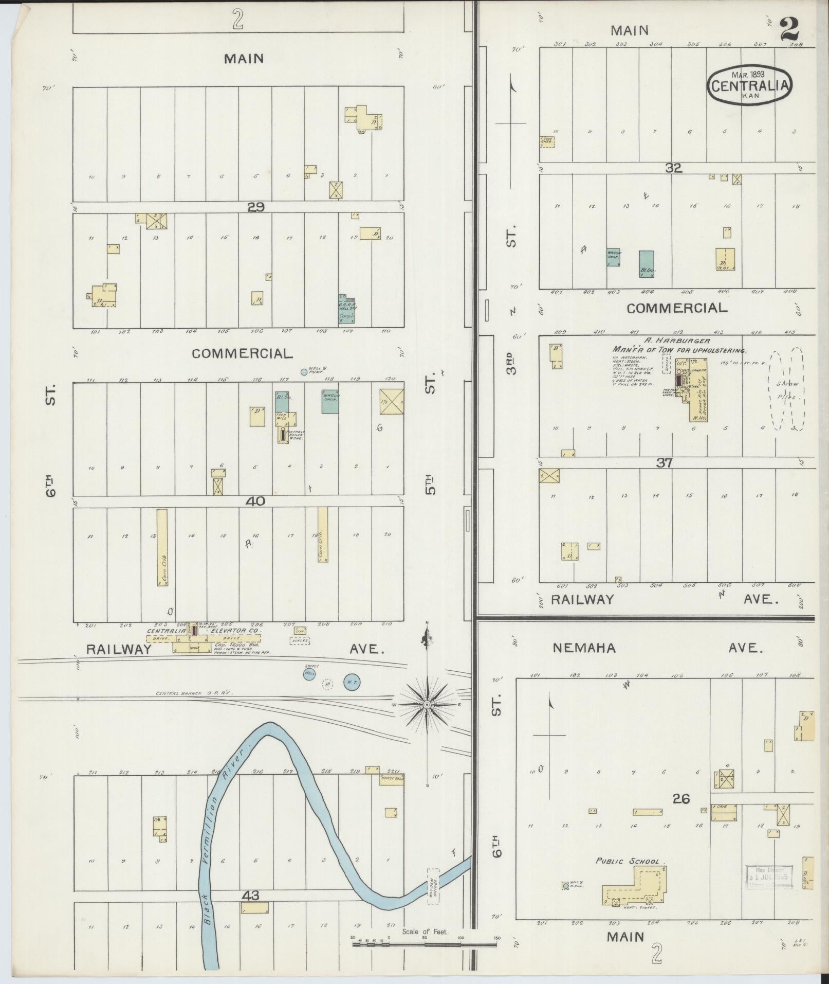 Sanborn Fire Insurance Map from Centralia, Nemaba County, Kansas (1893), Sheet #0002 - Historic Sanborn Fire Insurance Map Print, vintage old map wall art, antique decor, genealogy gift, Kansas Kansas map
