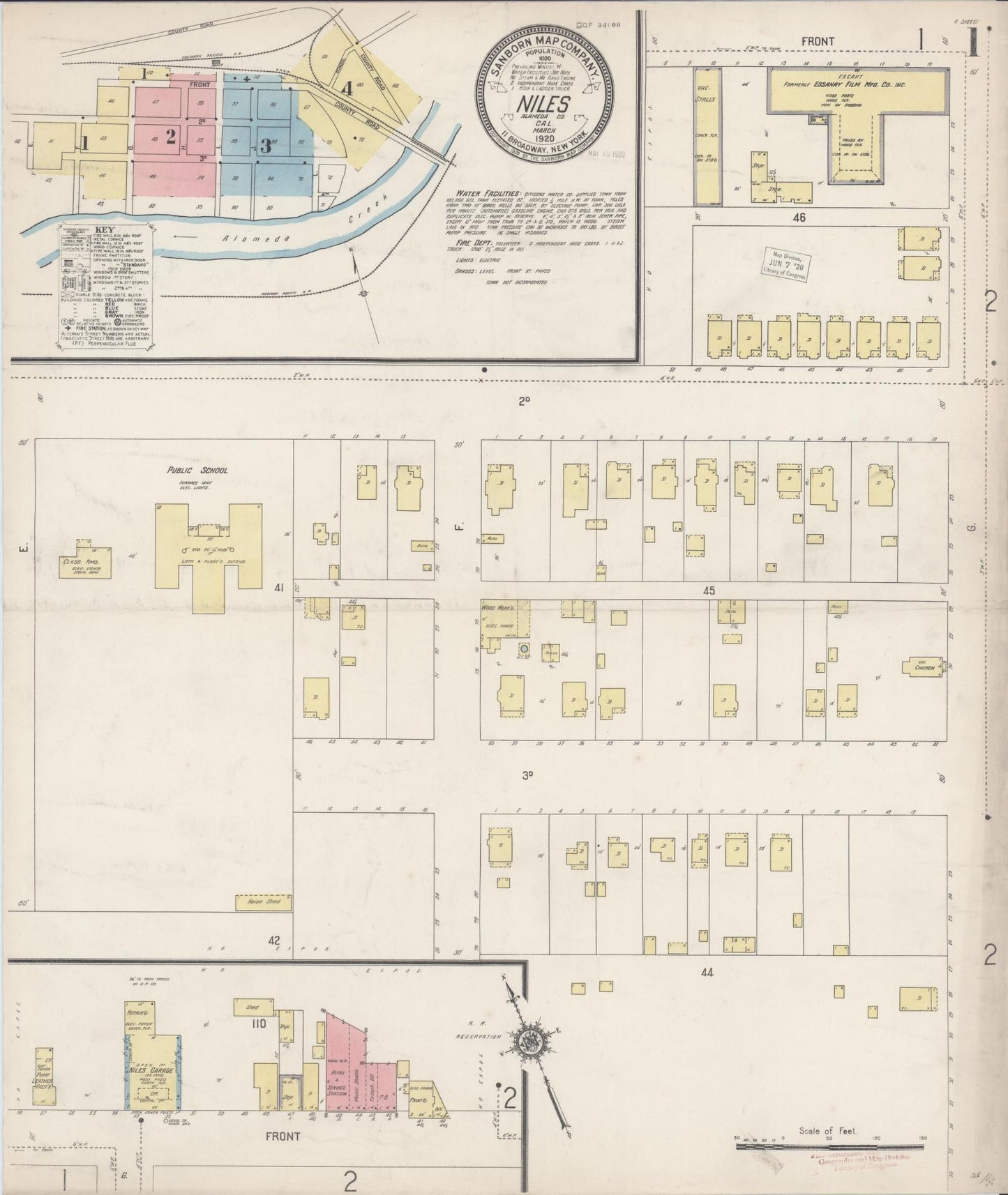 Sanborn Fire Insurance Map from Niles, Alameda County, California (1920), Sheet #0001 - Complete Map Set gallery image, historic Sanborn map, vintage wall art, California California
