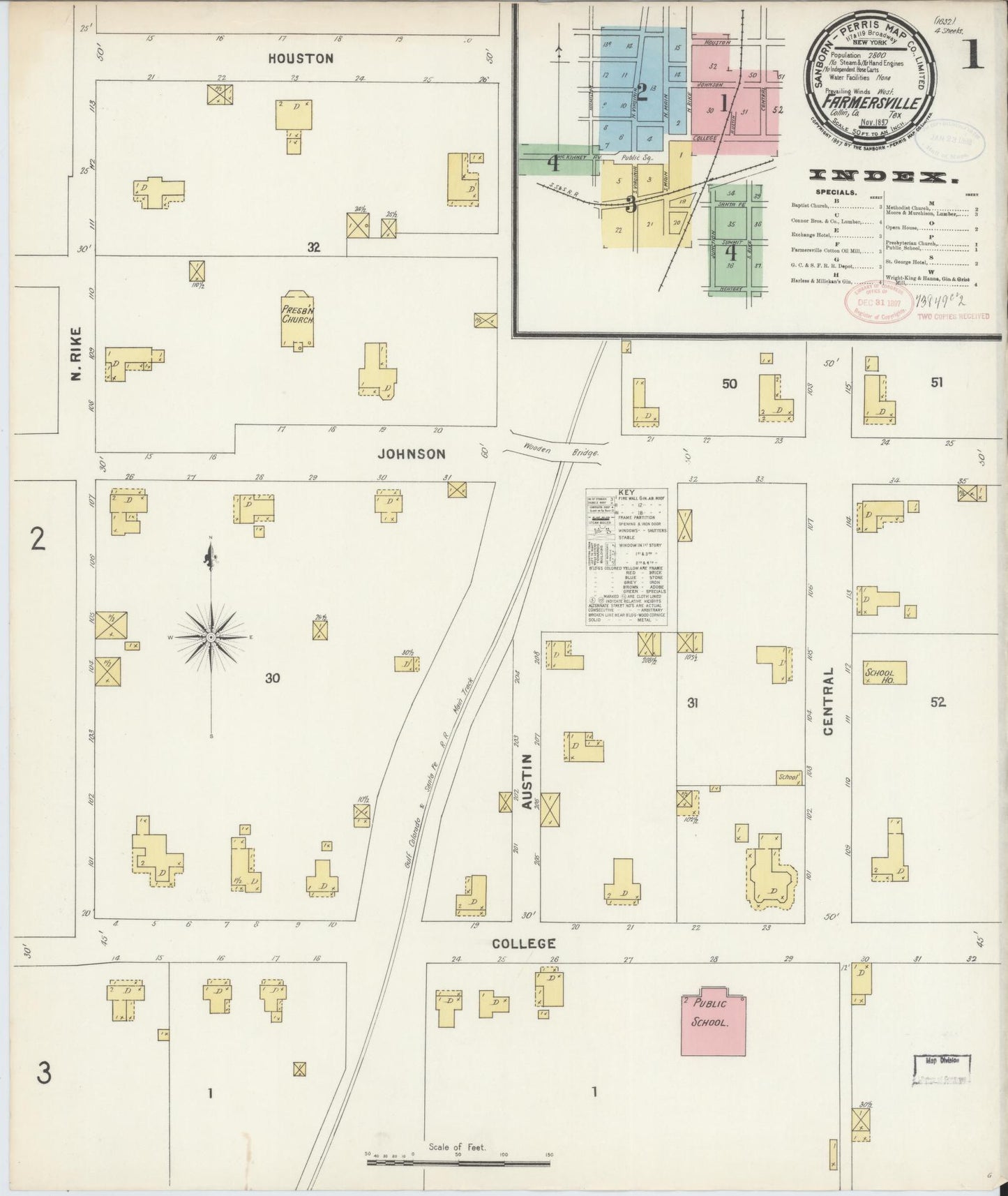 Sanborn Fire Insurance Map from Farmersville, Collin County, Texas (1897), Sheet #0001 - Historic Sanborn Fire Insurance Map Print, vintage old map wall art, antique decor, genealogy gift, Texas Texas map