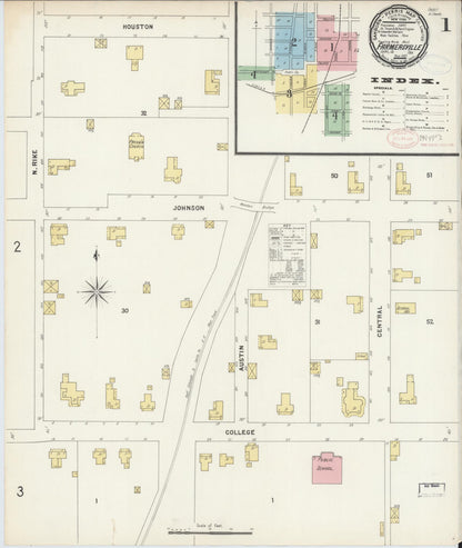 Sanborn Fire Insurance Map from Farmersville, Collin County, Texas (1897), Sheet #0001 - Historic Sanborn Fire Insurance Map Print, vintage old map wall art, antique decor, genealogy gift, Texas Texas map