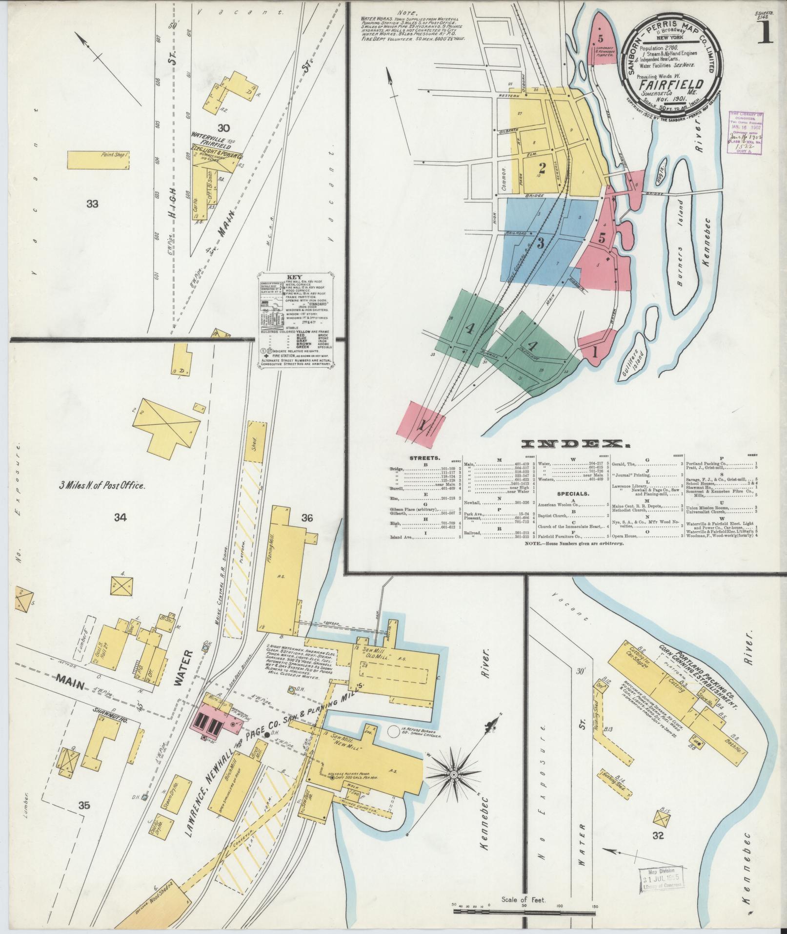 Sanborn Fire Insurance Map from Fairfield, Somerset County, Maine. (1901) – Historic Sanborn Fire Insurance Map Print