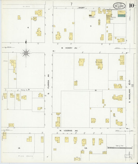 Sanborn Fire Insurance Map from De Land, Volusia County, Florida (1909), Sheet #0010 - Historic Sanborn Fire Insurance Map Print, vintage old map wall art, antique decor, genealogy gift, Florida Florida map