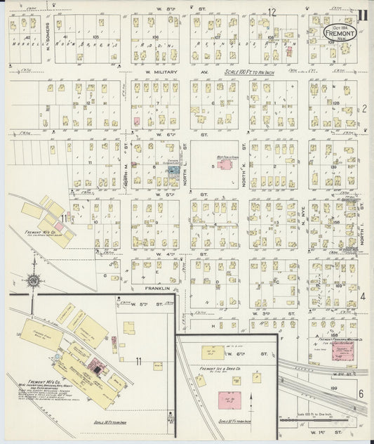 Sanborn Fire Insurance Map from Fremont, Dodge County, Nebraska (1914), Sheet #0011 - Historic Sanborn Fire Insurance Map Print, vintage old map wall art, antique decor, genealogy gift, Nebraska Nebraska map