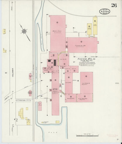 Sanborn Fire Insurance Map from Adams, Berkshire County, Massachusetts (1914), Sheet #0026 - Historic Sanborn Fire Insurance Map Print, vintage old map wall art, antique decor, genealogy gift, Massachusetts Massachusetts map