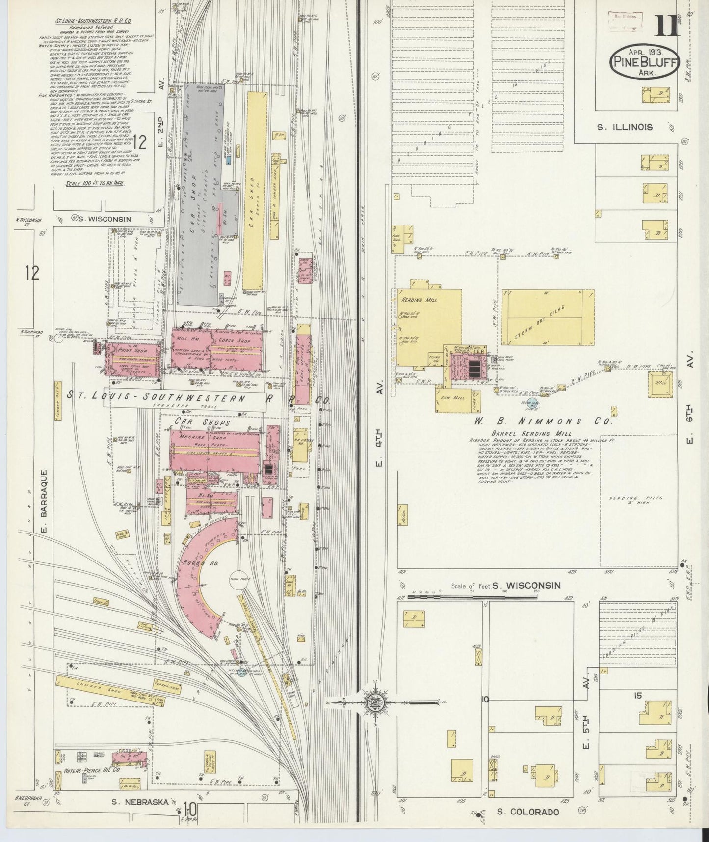 Sanborn Fire Insurance Map from Pine Bluff, Jefferson County, Arkansas (1913), Sheet #0011 - Complete Map Set gallery image, historic Sanborn map, vintage wall art, Arkansas Arkansas