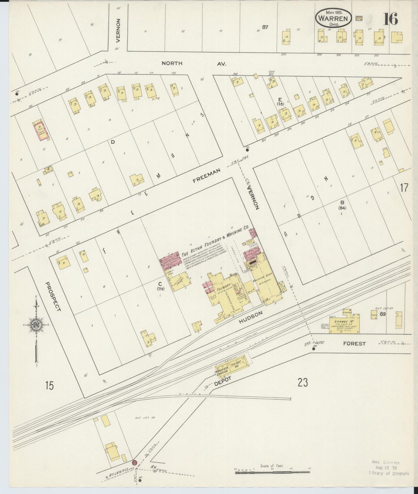 Sanborn Fire Insurance Map from Warren, Trumbull County, Ohio (1915), Sheet #0016 - Complete Map Set gallery image, historic Sanborn map, vintage wall art, Ohio Ohio