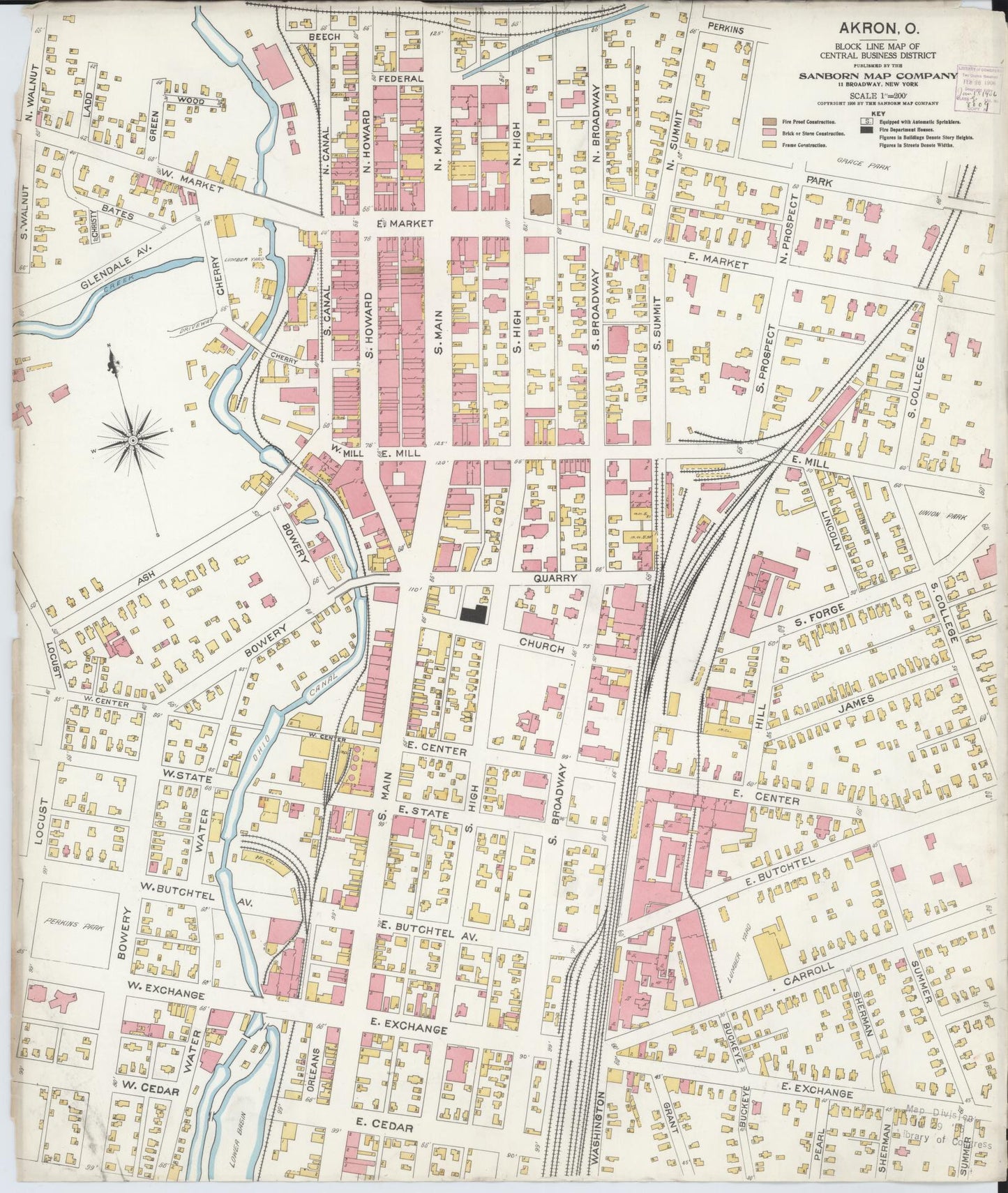 Sanborn Fire Insurance Map from Akron, Summit County, Ohio (1906), Sheet #0001 - Historic Sanborn Fire Insurance Map Print, vintage old map wall art, antique decor, genealogy gift, Ohio Ohio map