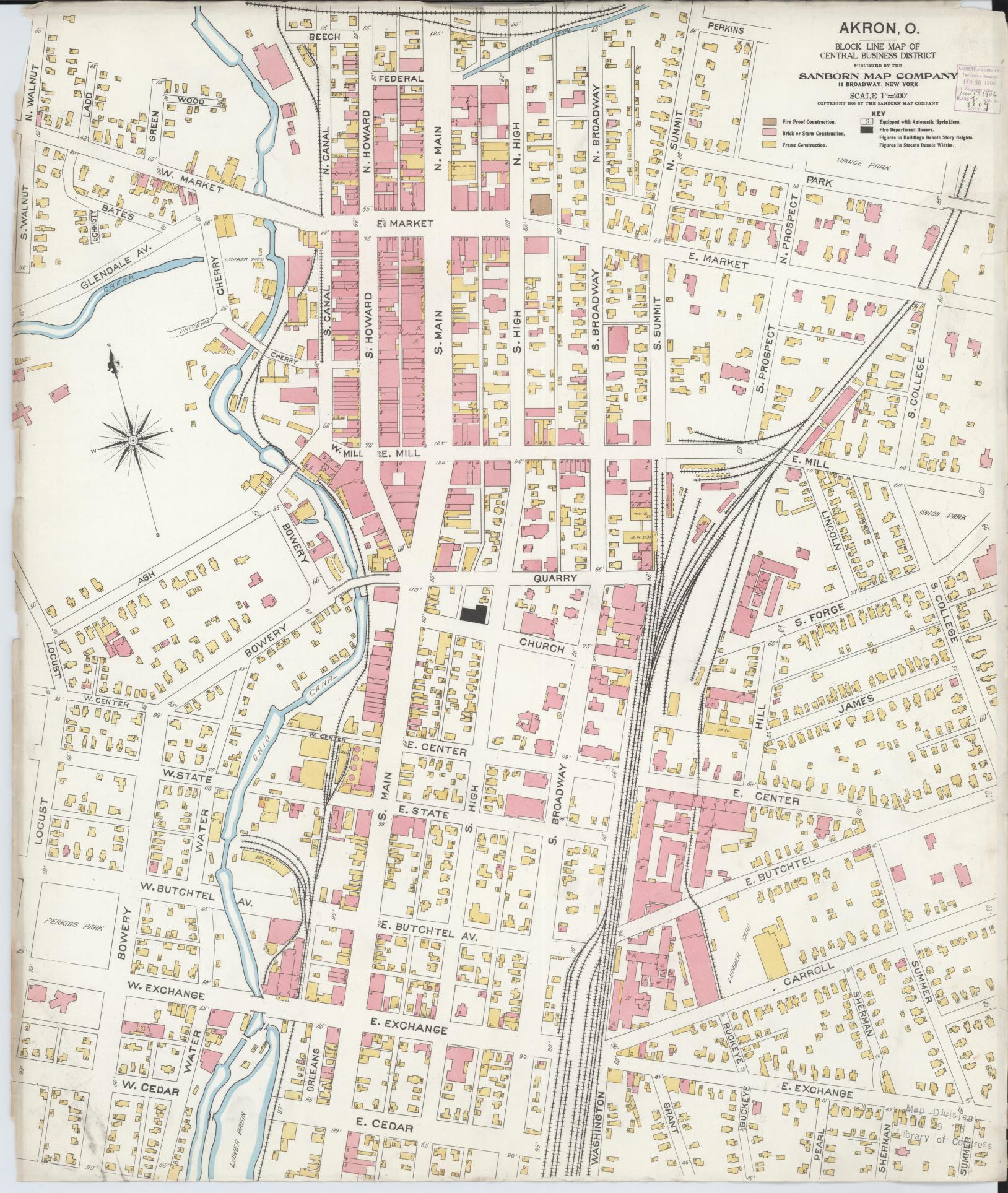 Sanborn Fire Insurance Map from Akron, Summit County, Ohio (1906), Sheet #0001 - Historic Sanborn Fire Insurance Map Print, vintage old map wall art, antique decor, genealogy gift, Ohio Ohio map
