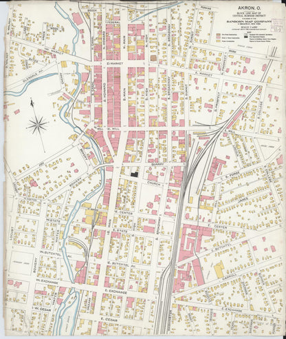 Sanborn Fire Insurance Map from Akron, Summit County, Ohio (1906), Sheet #0001 - Historic Sanborn Fire Insurance Map Print, vintage old map wall art, antique decor, genealogy gift, Ohio Ohio map