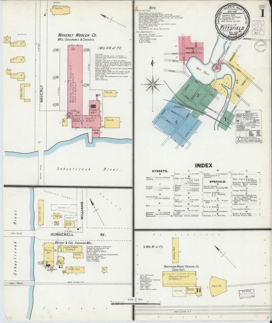 Sanborn Fire Insurance Map from Pittsfield, Somerset County, Maine (1901), Sheet #0001 - Complete Map Set gallery image, historic Sanborn map, vintage wall art, Maine Maine