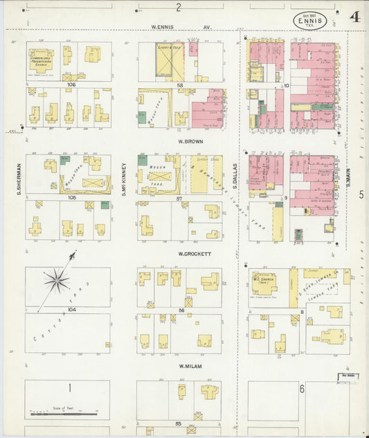 Sanborn Fire Insurance Map from Ennis, Ellis County, Texas (1901), Sheet #0004 - Historic Sanborn Fire Insurance Map Print, vintage old map wall art, antique decor, genealogy gift, Texas Texas map