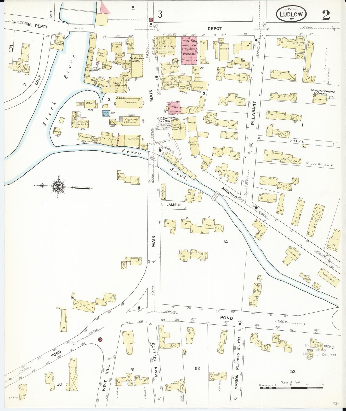 Sanborn Fire Insurance Map from Ludlow, Windsor County, Vermont (1912), Sheet #0002 - Complete Map Set gallery image, historic Sanborn map, vintage wall art, Vermont Vermont