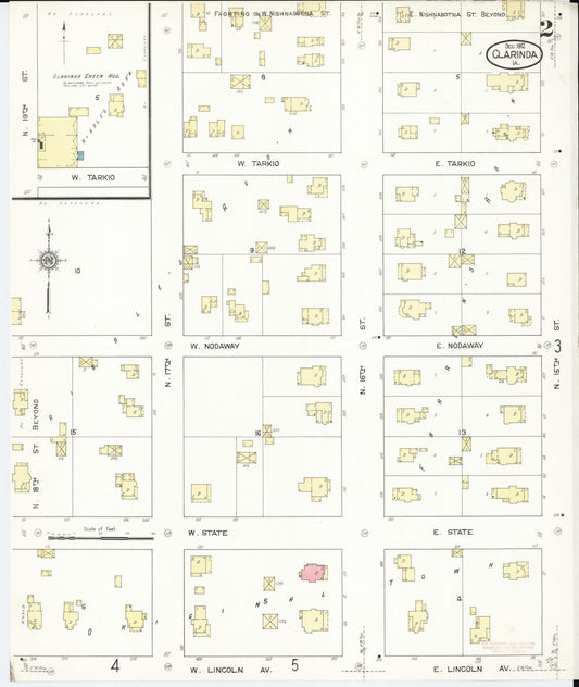 Sanborn Fire Insurance Map from Clarinda, Page County, Iowa (1912), Sheet #0002 - Historic Sanborn Fire Insurance Map Print, vintage old map wall art
