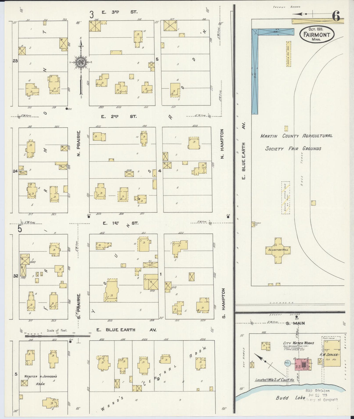 Sanborn Fire Insurance Map from Fairmont, Martin County, Minnesota (1911), Sheet #0006 - Historic Sanborn Fire Insurance Map Print, vintage old map wall art, antique decor, genealogy gift, Minnesota Minnesota map