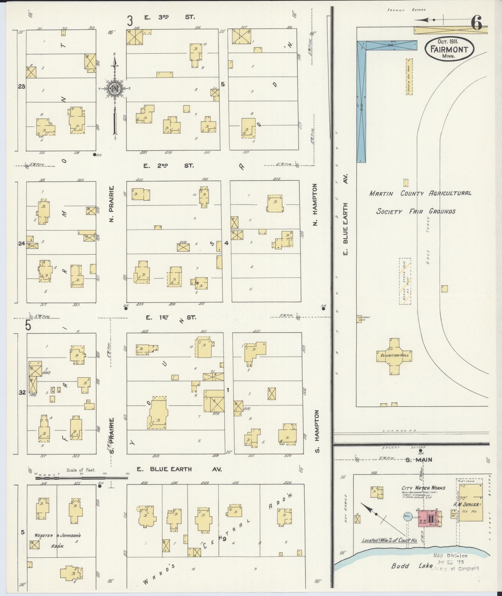 Sanborn Fire Insurance Map from Fairmont, Martin County, Minnesota (1911), Sheet #0006 - Historic Sanborn Fire Insurance Map Print, vintage old map wall art, antique decor, genealogy gift, Minnesota Minnesota map