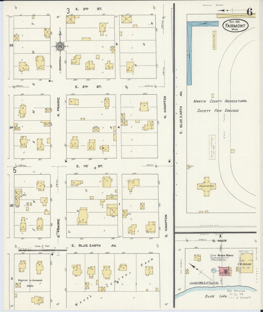 Sanborn Fire Insurance Map from Fairmont, Martin County, Minnesota (1911), Sheet #0006 - Historic Sanborn Fire Insurance Map Print, vintage old map wall art, antique decor, genealogy gift, Minnesota Minnesota map