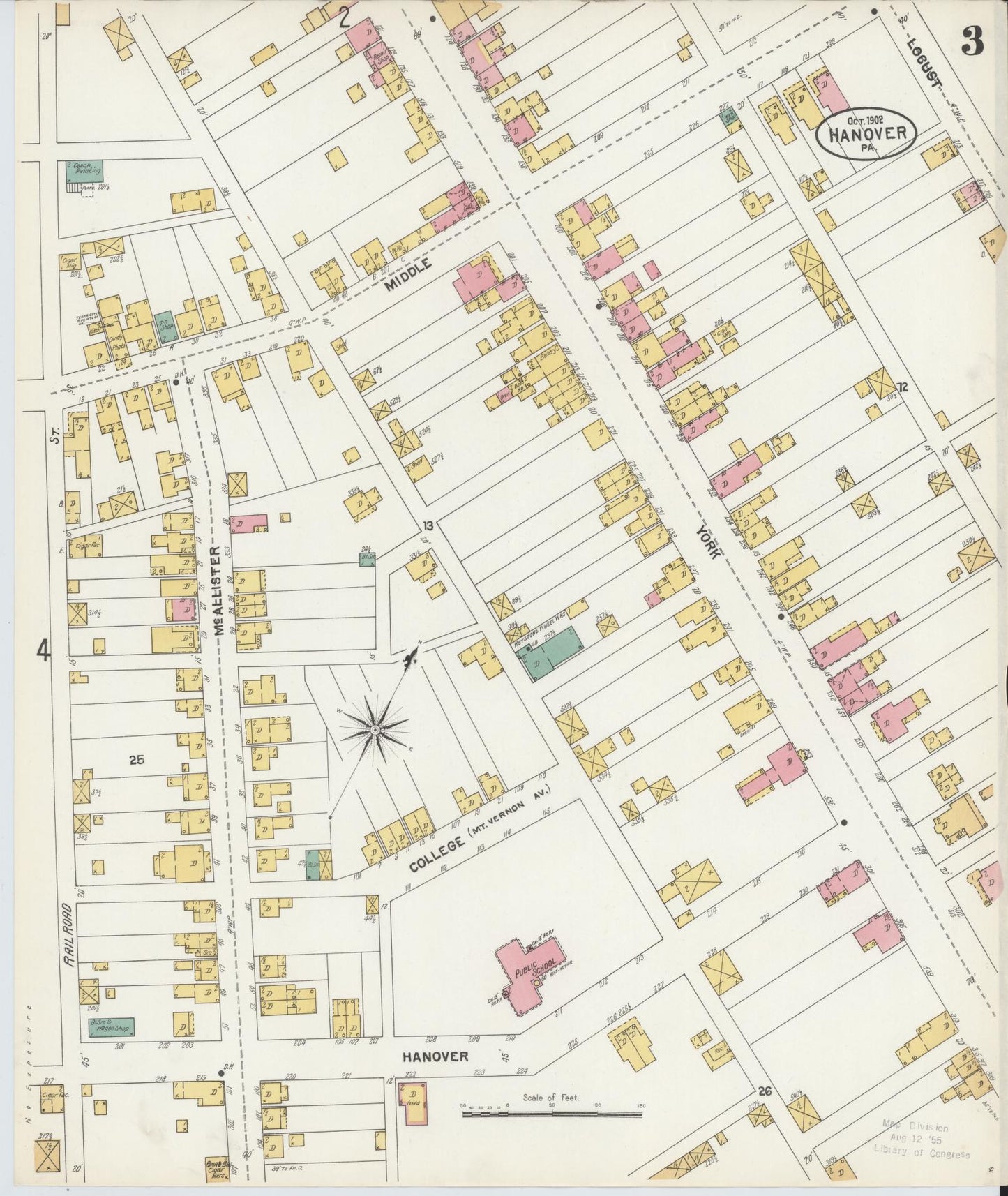 Sanborn Fire Insurance Map from Hanover, York County, Pennsylvania (1902), Sheet #0003 - Historic Sanborn Fire Insurance Map Print, vintage old map wall art, antique decor, genealogy gift, Pennsylvania Pennsylvania map