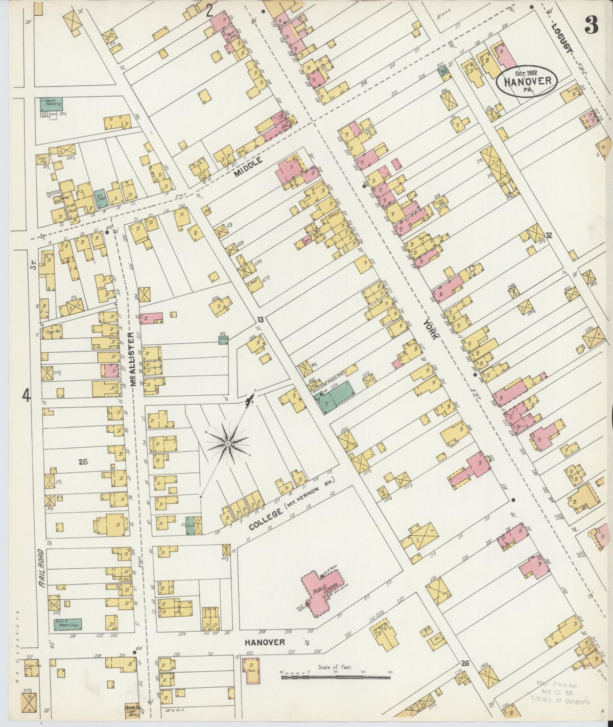 Sanborn Fire Insurance Map from Hanover, York County, Pennsylvania (1902), Sheet #0003 - Historic Sanborn Fire Insurance Map Print, vintage old map wall art, antique decor, genealogy gift, Pennsylvania Pennsylvania map