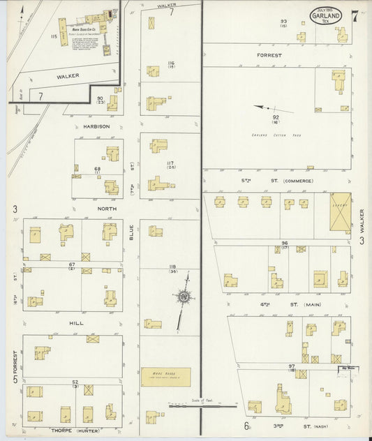 Sanborn Fire Insurance Map from Garland, Dallas County, Texas (1915), Sheet #0007 - Historic Sanborn Fire Insurance Map Print, vintage old map wall art, antique decor, genealogy gift, Texas Texas map
