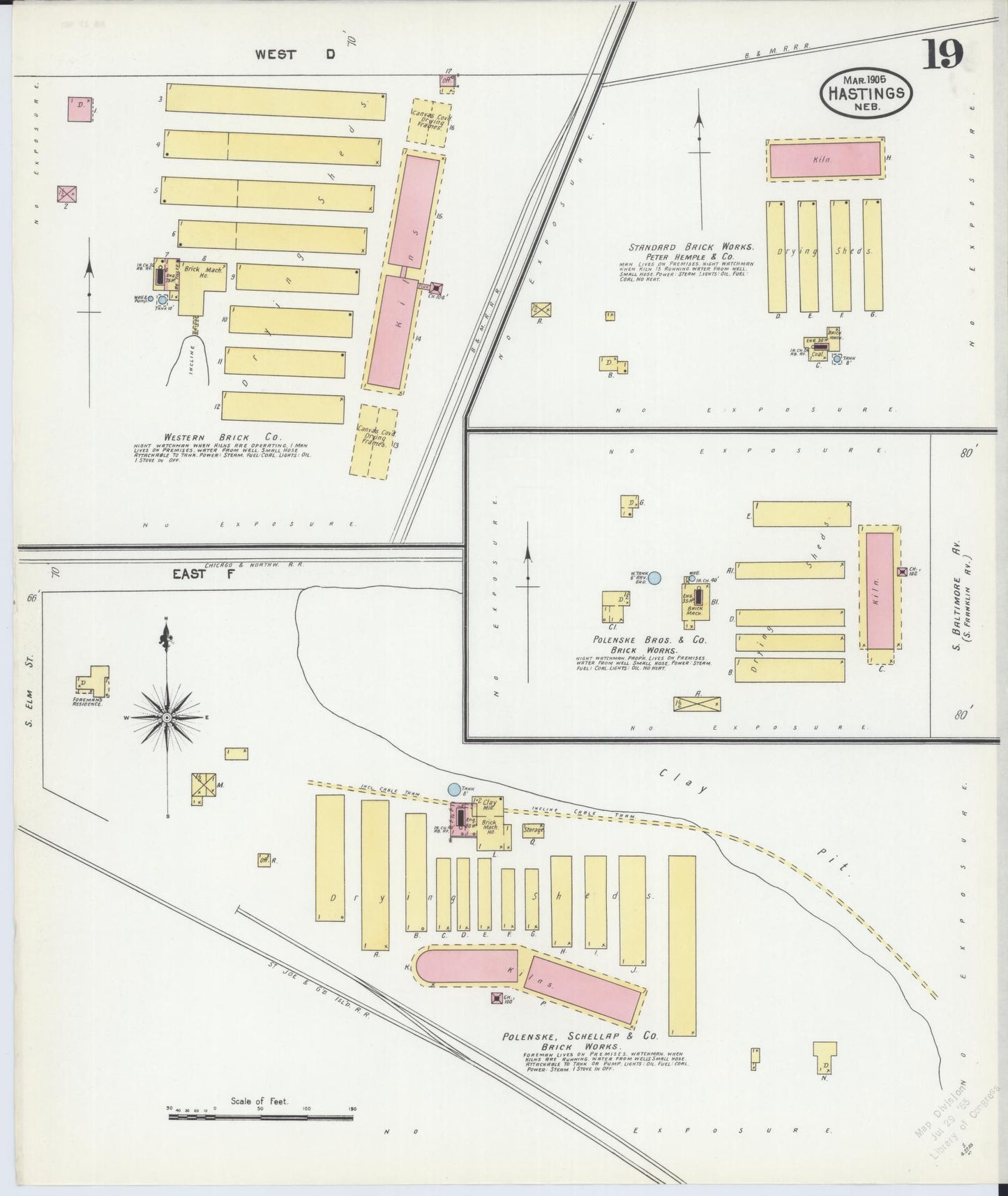 Sanborn Fire Insurance Map from Hastings, Adams County, Nebraska (1905), Sheet #0019 - Complete Map Set gallery image, historic Sanborn map, vintage wall art, Nebraska Nebraska
