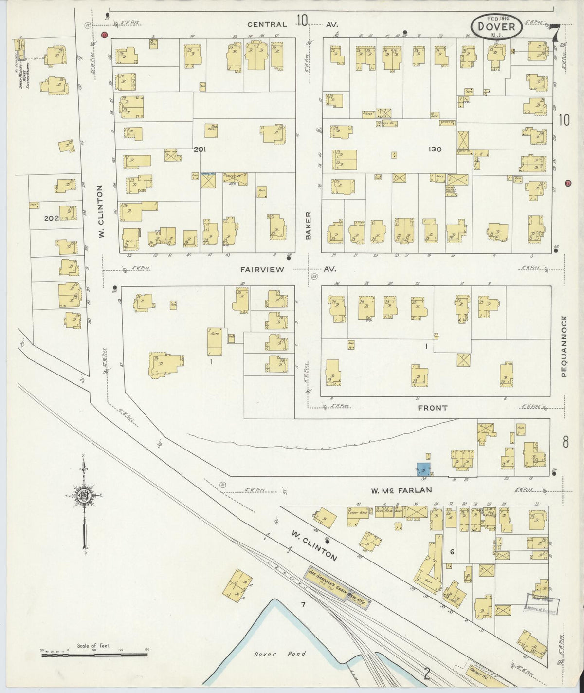 Sanborn Fire Insurance Map from Dover, Morris County, New Jersey (1916), Sheet #0007 - Complete Map Set gallery image, historic Sanborn map, vintage wall art, New Jersey New Jersey