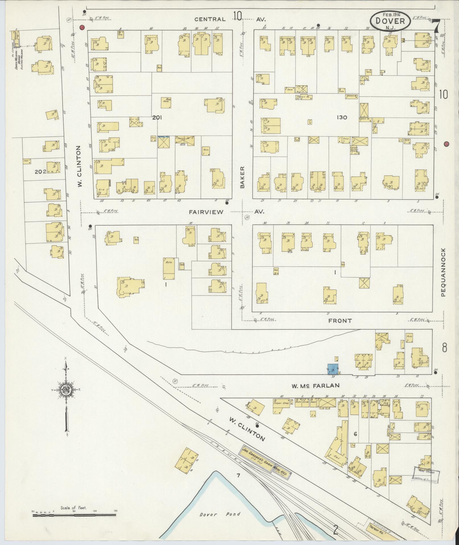 Sanborn Fire Insurance Map from Dover, Morris County, New Jersey (1916), Sheet #0007 - Complete Map Set gallery image, historic Sanborn map, vintage wall art, New Jersey New Jersey