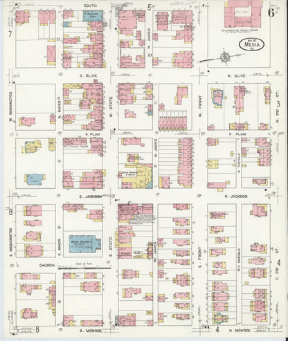 Sanborn Fire Insurance Map from Media, Delaware County, Pennsylvania (1912), Sheet #0006 - Historic Sanborn Fire Insurance Map Print, vintage old map wall art, antique decor, genealogy gift, Pennsylvania Pennsylvania map