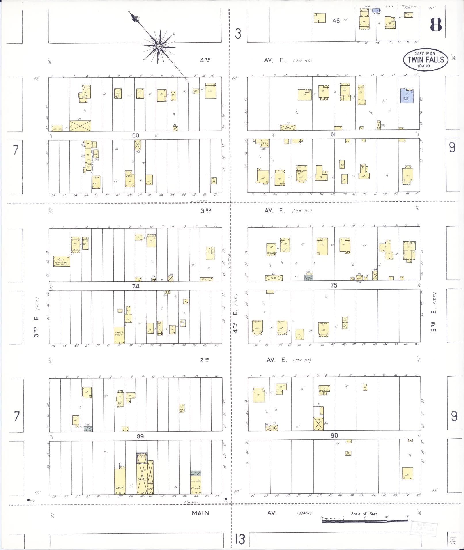 Sanborn Fire Insurance Map from Twin Falls, Twin Falls County, Idaho (1909), Sheet #0008 - Complete Map Set gallery image, historic Sanborn map, vintage wall art, Falls Idaho
