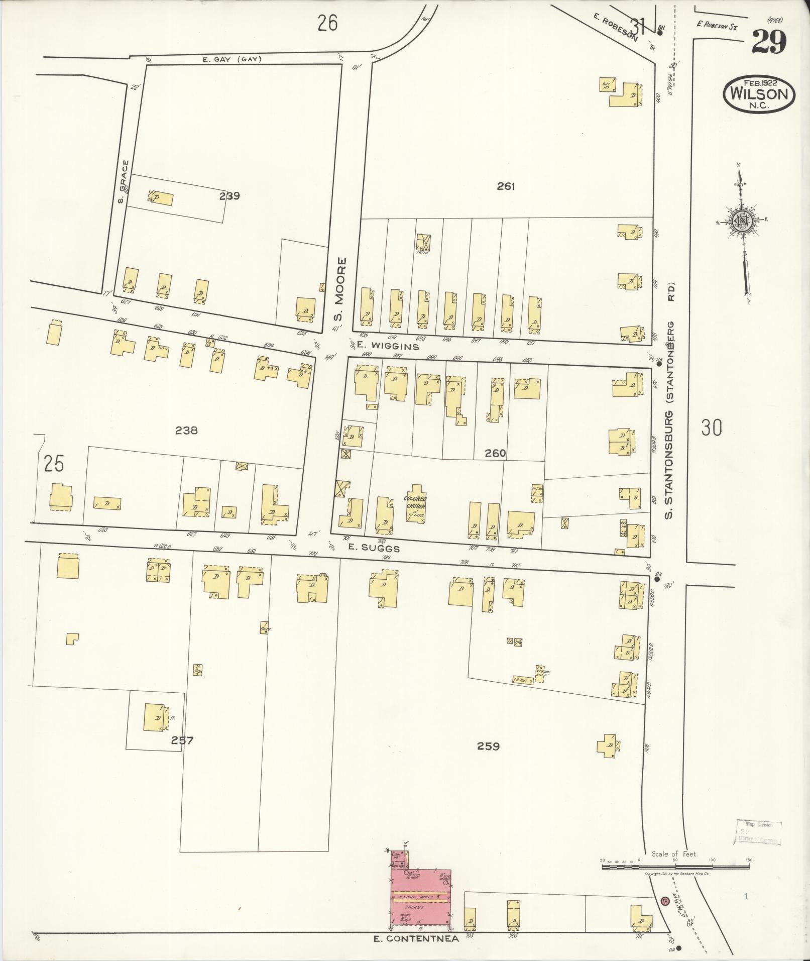 Sanborn Fire Insurance Map from Wilson, Wilson County, North Carolina (1922), Sheet #0029 - Complete Map Set gallery image, historic Sanborn map, vintage wall art, North Carolina North Carolina