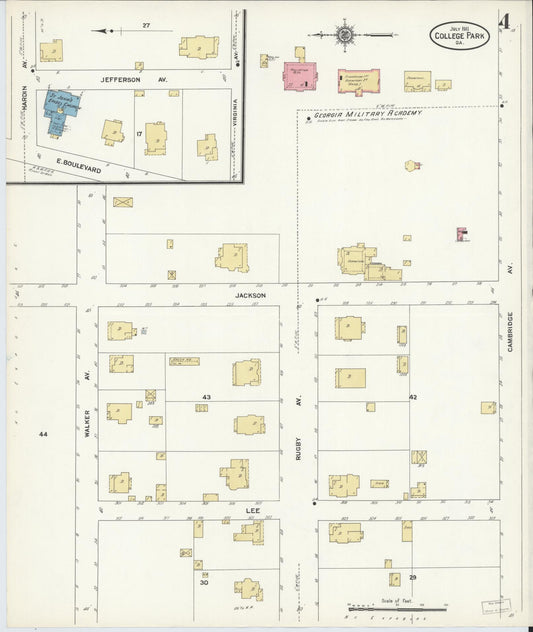 Sanborn Fire Insurance Map from College Park, Fulton County, Georgia (1911), Sheet #0004 - Historic Sanborn Fire Insurance Map Print, vintage old map wall art, antique decor, genealogy gift, Georgia Georgia map