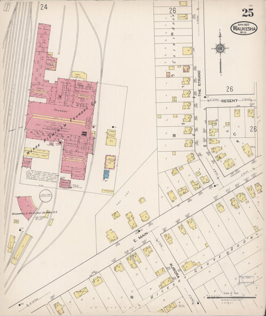 Sanborn Fire Insurance Map from Waukesha, Waukesha County, Wisconsin (1922), Sheet #0025 - Historic Sanborn Fire Insurance Map Print, vintage old map wall art, antique decor, genealogy gift, Wisconsin Wisconsin map