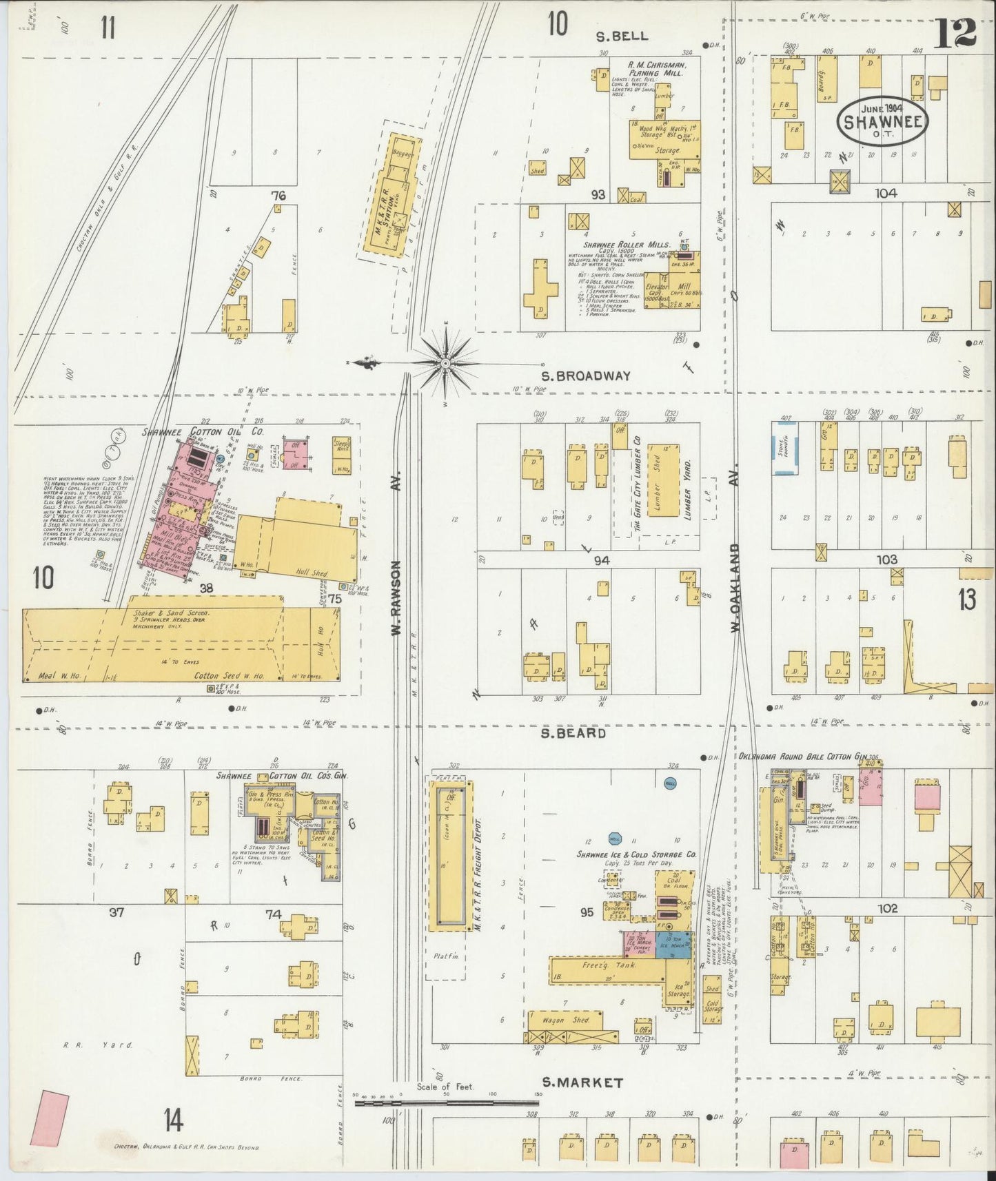 Sanborn Fire Insurance Map from Shawnee, Pottawatomie County, Oklahoma (1904), Sheet #0012 - Complete Map Set gallery image, historic Sanborn map, vintage wall art, Oklahoma Oklahoma