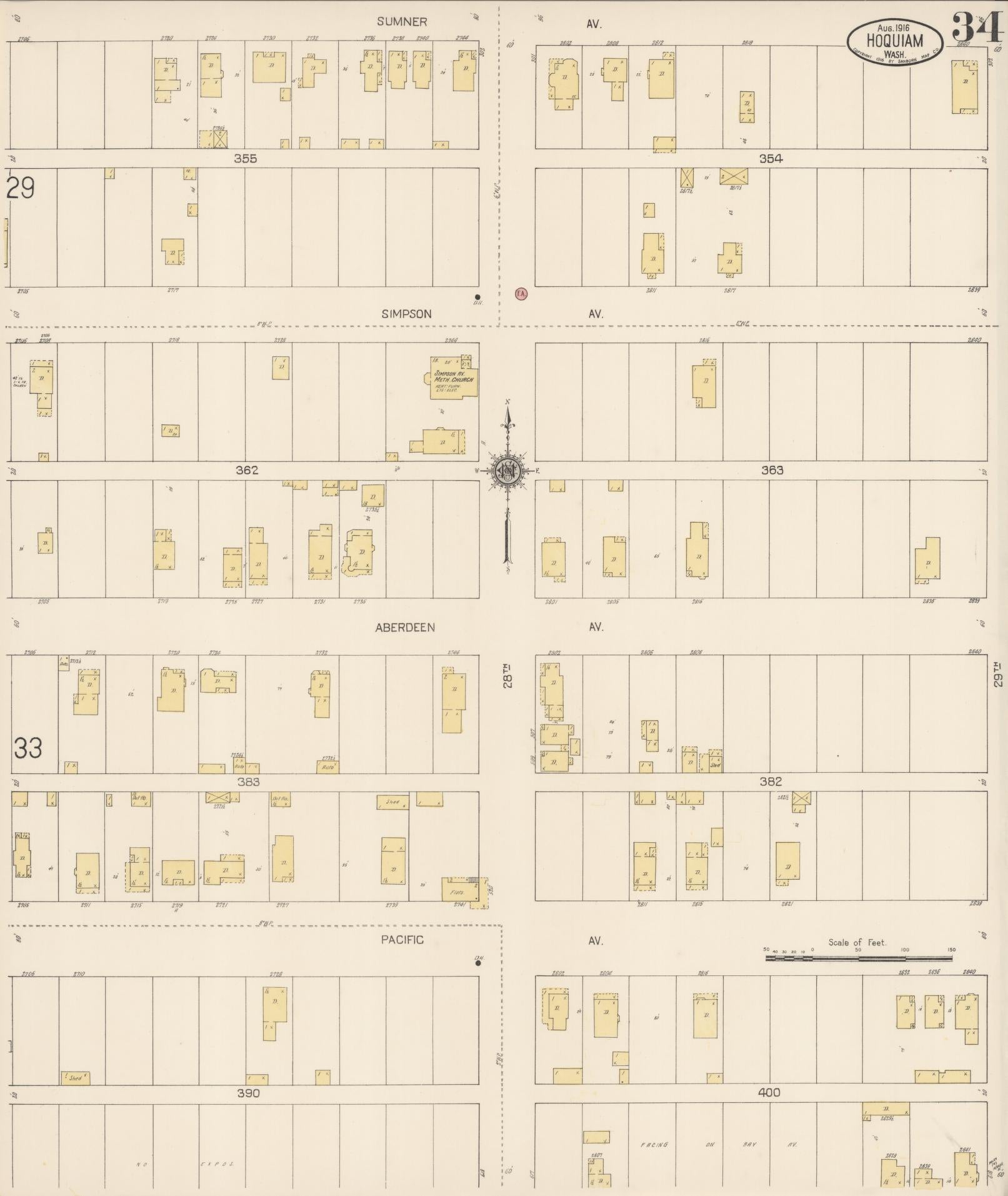 Sanborn Fire Insurance Map from Hoquiam, Grays Harbor County, Washington (1916), Sheet #0034 - Complete Map Set gallery image, historic Sanborn map, vintage wall art, Washington Washington