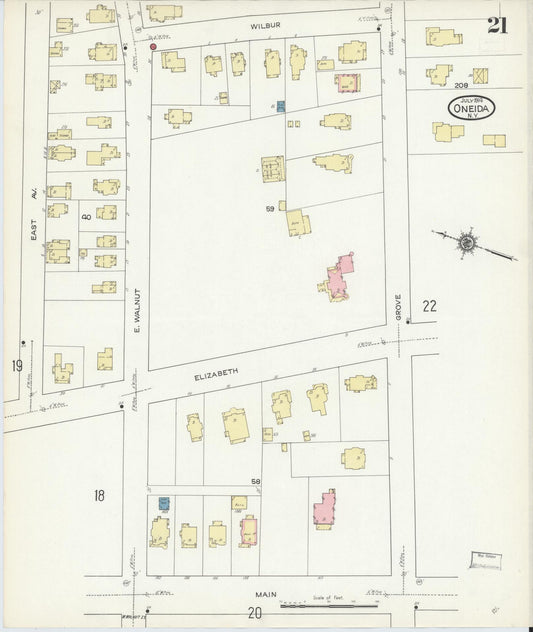Sanborn Fire Insurance Map from Oneida, Madison County, New York (1914), Sheet #0021 - Historic Sanborn Fire Insurance Map Print, vintage old map wall art, antique decor, genealogy gift, New York New York map