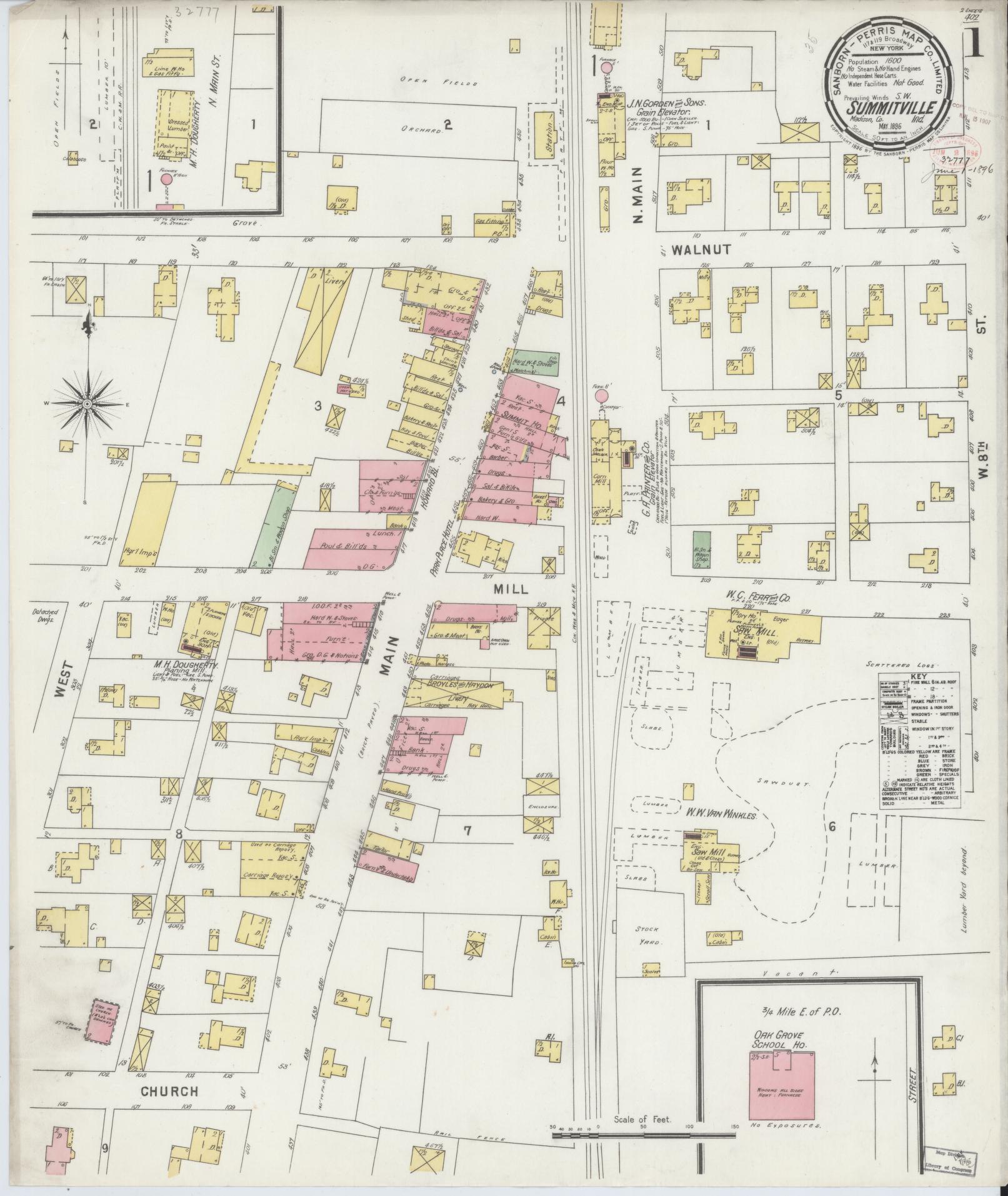 Sanborn Fire Insurance Map from Summitville, Madison County, Indiana (1896), Sheet #0001 - Complete Map Set gallery image, historic Sanborn map, vintage wall art, Indiana Indiana