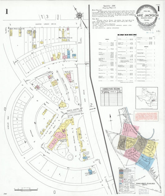 Sanborn Fire Insurance Map from Lake Jackson, Brazoria County, Texas (1951), Sheet #0001 - Complete Map Set gallery image, historic Sanborn map, vintage wall art, Texas Texas