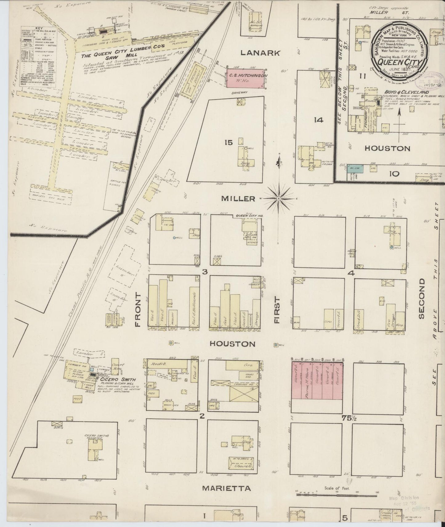 Sanborn Fire Insurance Map from Queen City, Cass County, Texas (1885), Sheet #0001 - Historic Sanborn Fire Insurance Map Print, vintage old map wall art, antique decor, genealogy gift, Texas Texas map