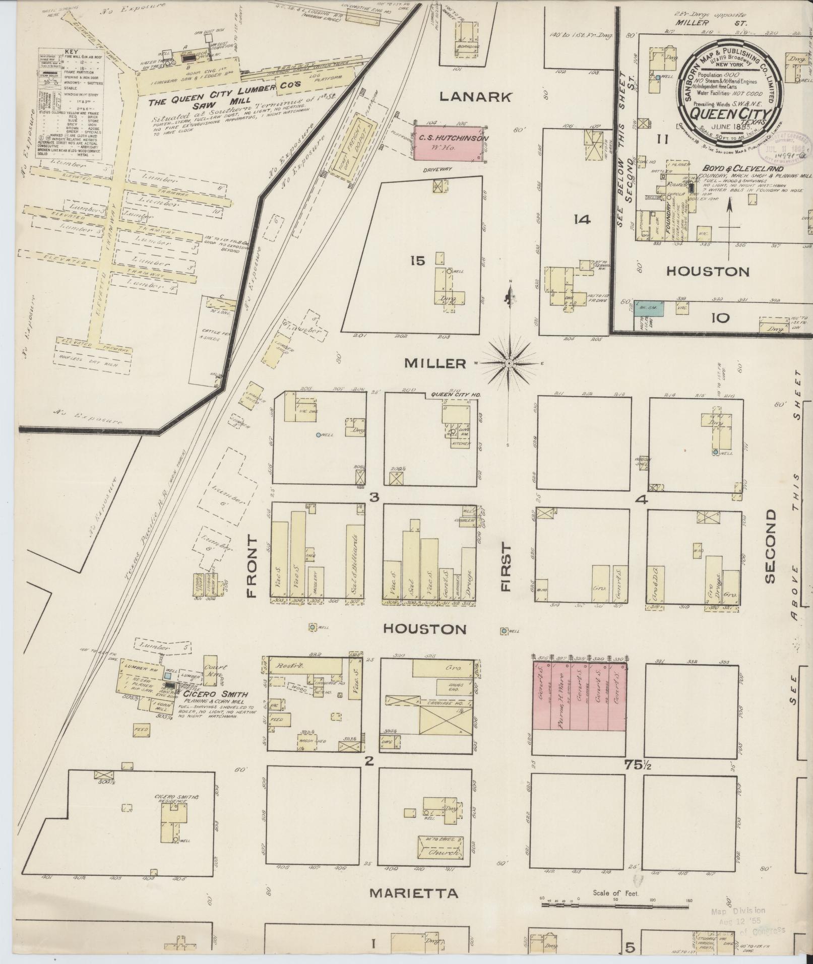 Sanborn Fire Insurance Map from Queen City, Cass County, Texas (1885), Sheet #0001 - Historic Sanborn Fire Insurance Map Print, vintage old map wall art, antique decor, genealogy gift, Texas Texas map