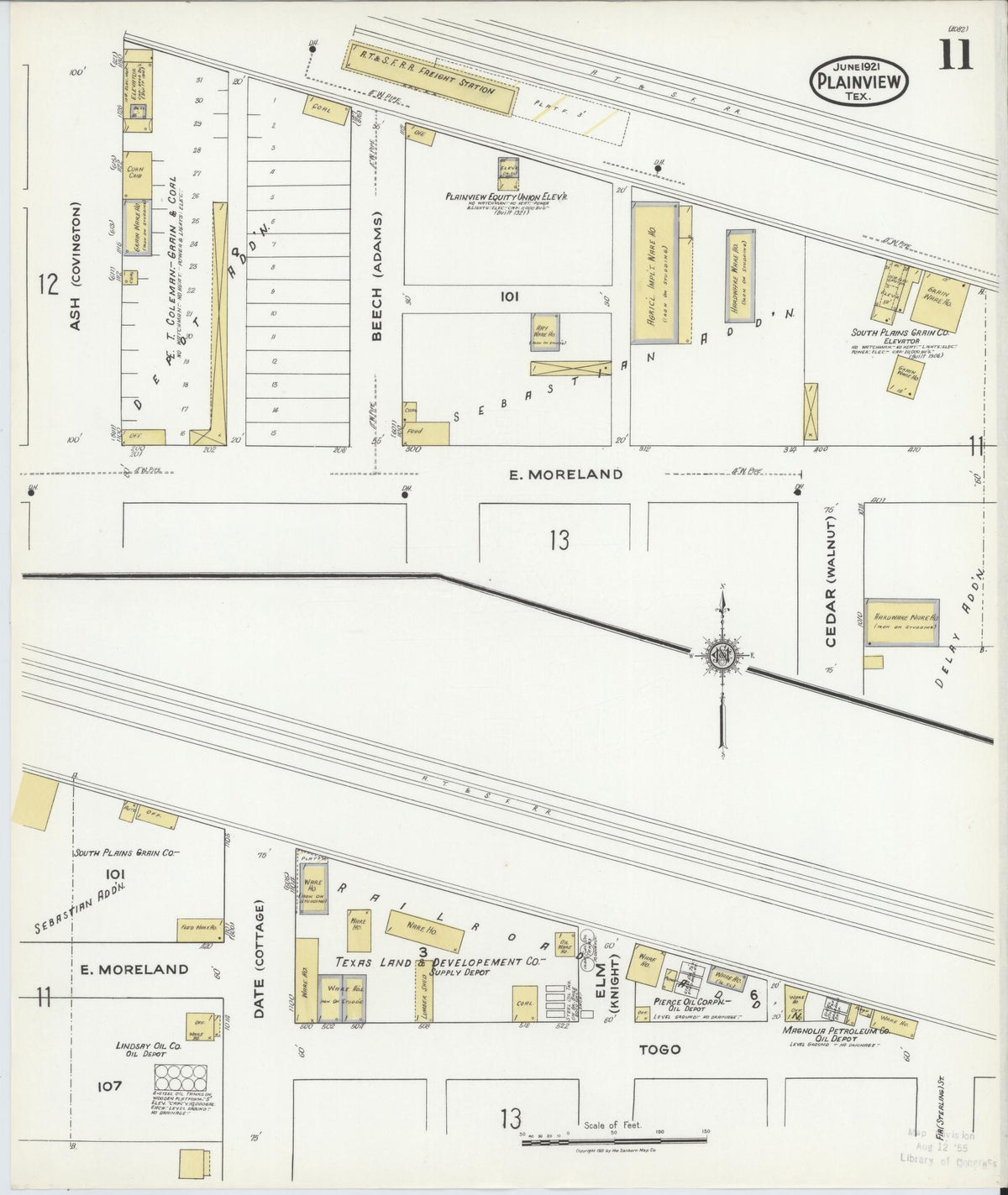 Sanborn Fire Insurance Map from Plainview, Hale County, Texas (1921), Sheet #0011 - Complete Map Set gallery image, historic Sanborn map, vintage wall art, Texas Texas