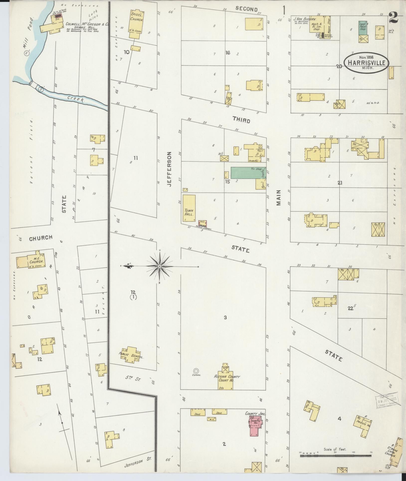 Sanborn Fire Insurance Map from Harrisville, Alcona County, Michigan (1898), Sheet #0002 - Complete Map Set gallery image, historic Sanborn map, vintage wall art, Michigan Michigan