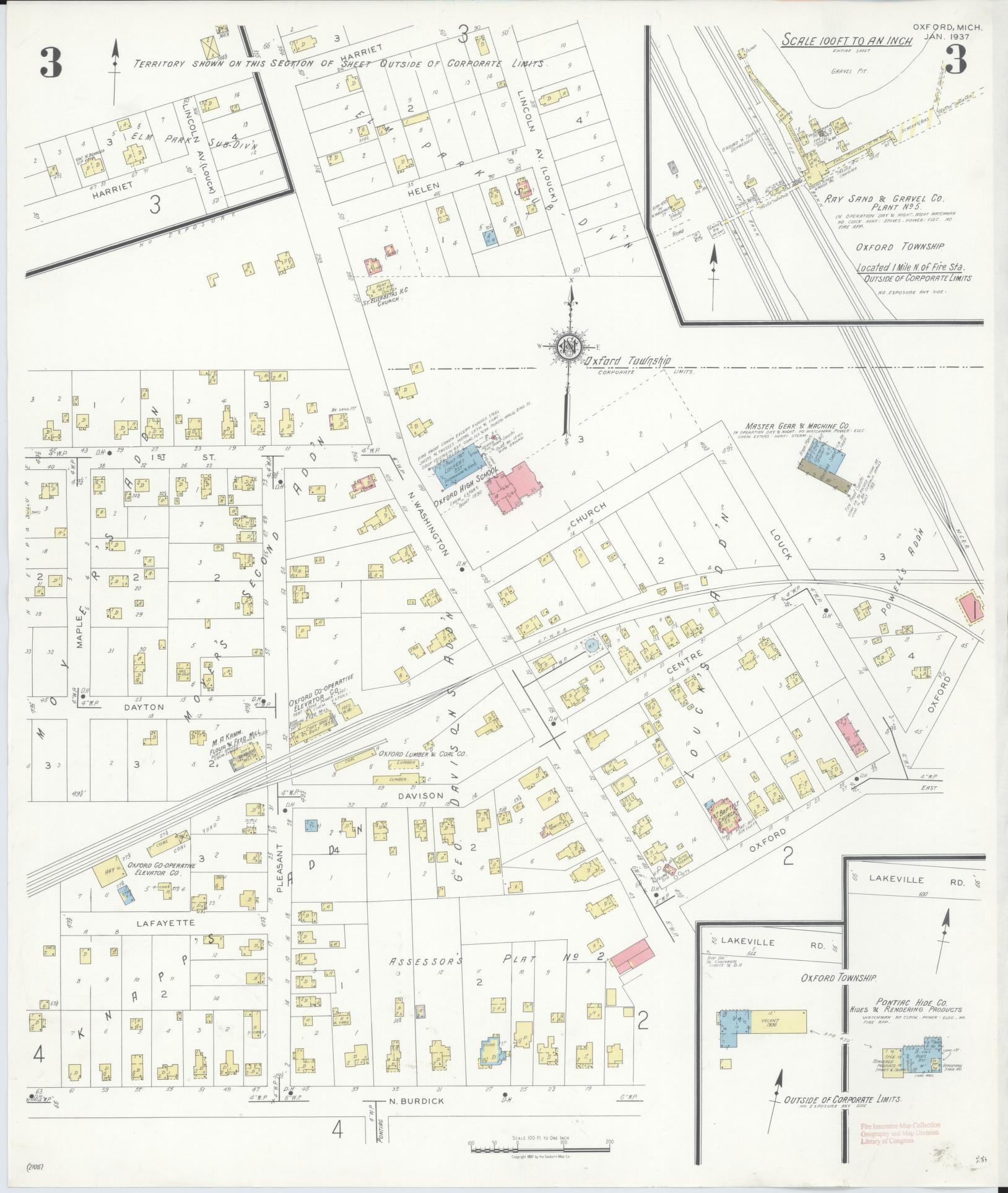 Sanborn Fire Insurance Map from Oxford, Oakland County, Michigan (1937), Sheet #0003 - Complete Map Set gallery image, historic Sanborn map, vintage wall art, Michigan Michigan