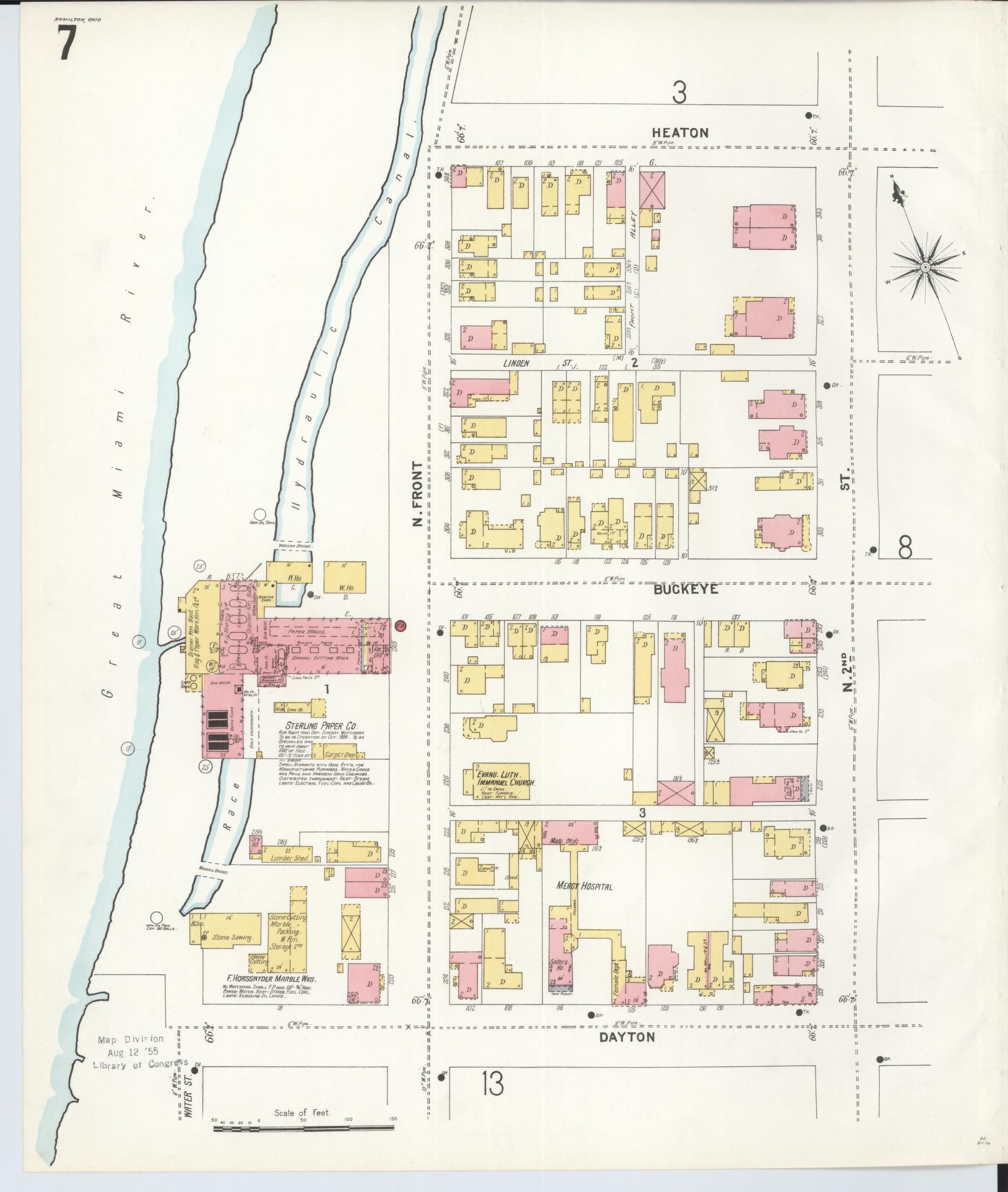 Sanborn Fire Insurance Map from Hamilton, Butler County, Ohio (1899), Sheet #0007 - Historic Sanborn Fire Insurance Map Print, vintage old map wall art, antique decor, genealogy gift, Ohio Ohio map