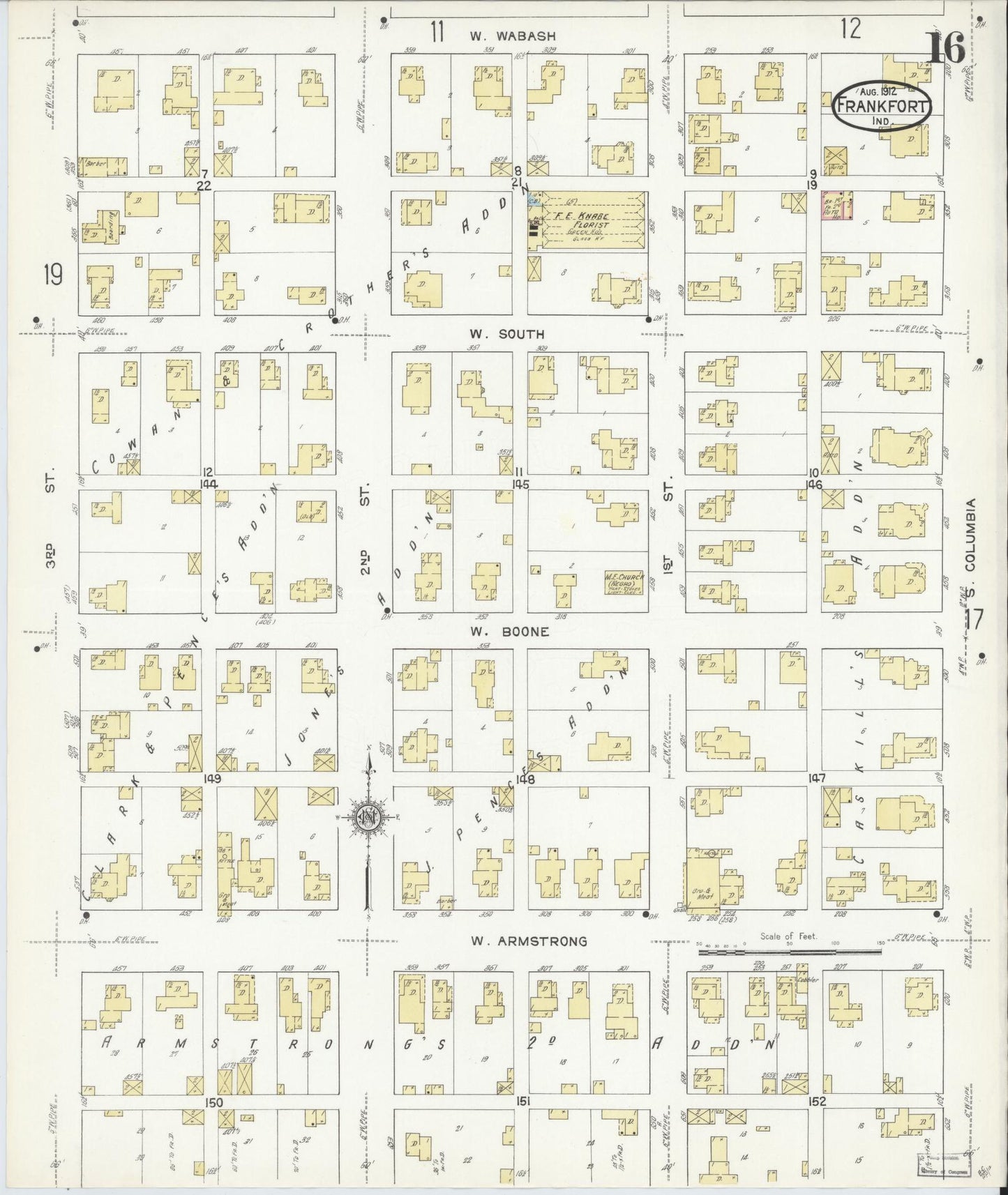 Sanborn Fire Insurance Map from Frankfort, Clinton County, Indiana (1912), Sheet #0016 - Complete Map Set gallery image, historic Sanborn map, vintage wall art, Indiana Indiana
