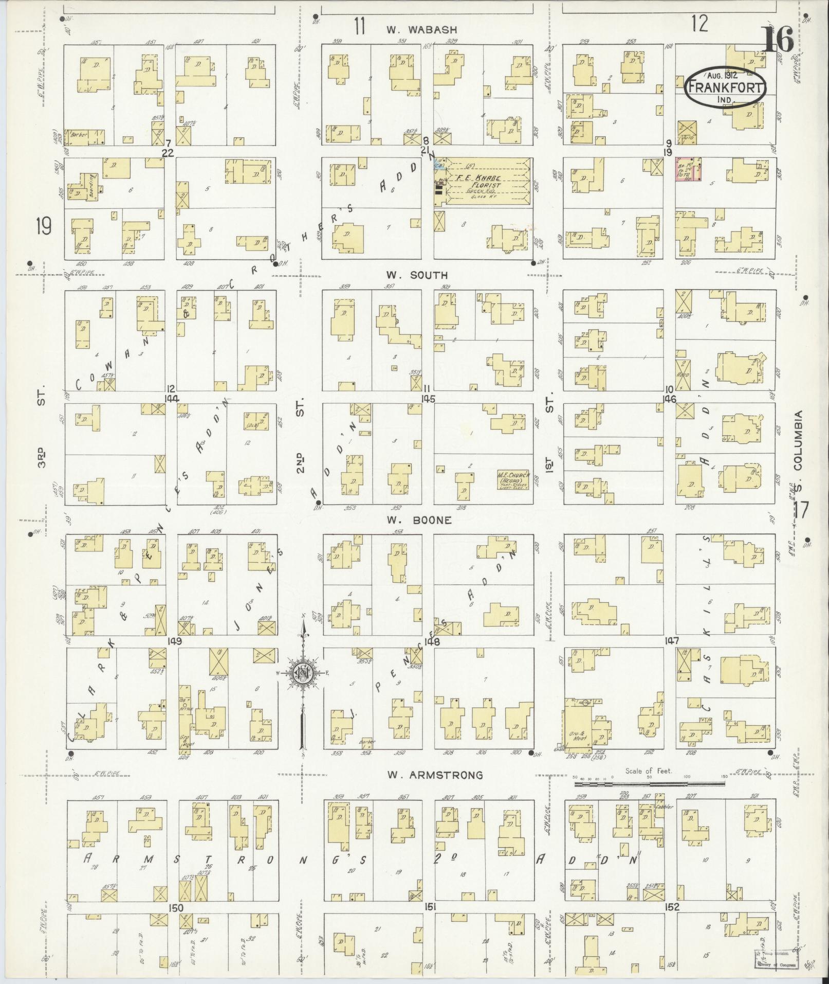 Sanborn Fire Insurance Map from Frankfort, Clinton County, Indiana (1912), Sheet #0016 - Complete Map Set gallery image, historic Sanborn map, vintage wall art, Indiana Indiana