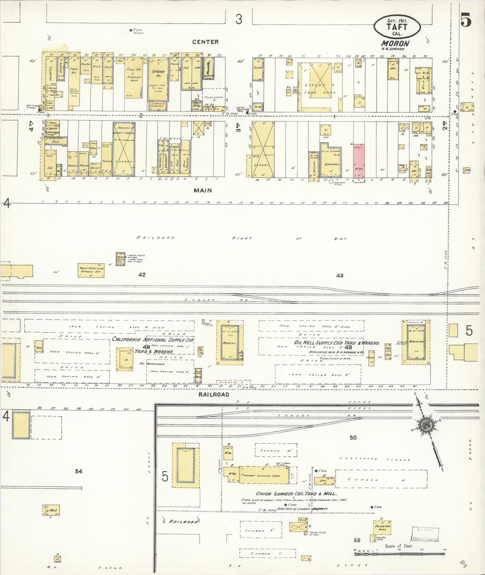 Sanborn Fire Insurance Map from Taft, Kern County, California (1911), Sheet #0005 - Complete Map Set gallery image, historic Sanborn map, vintage wall art, California California