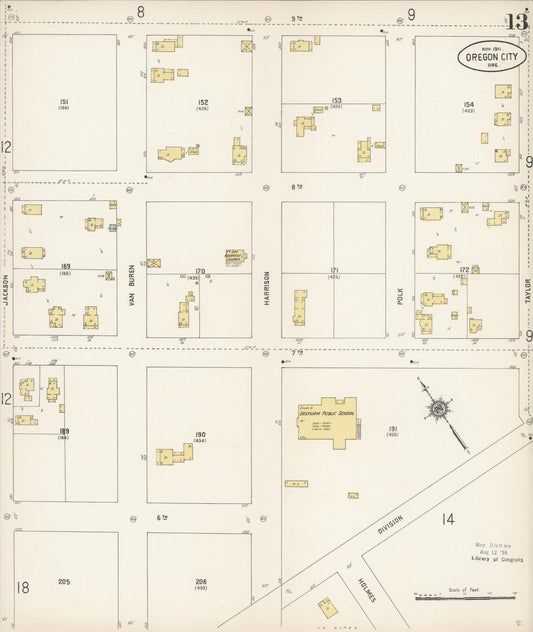 Sanborn Fire Insurance Map from Oregon City, Clackamas County, Oregon (1911), Sheet #0013 - Historic Sanborn Fire Insurance Map Print, vintage old map wall art, antique decor, genealogy gift, Oregon Oregon map