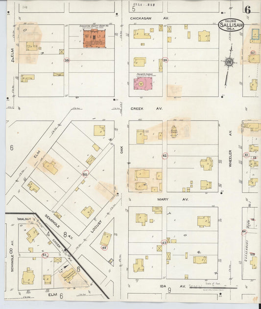 Sanborn Fire Insurance Map from Sallisaw, Sequoyah County, Oklahoma (1933), Sheet #0006 - Historic Sanborn Fire Insurance Map Print, vintage old map wall art, antique decor, genealogy gift, Oklahoma Oklahoma map
