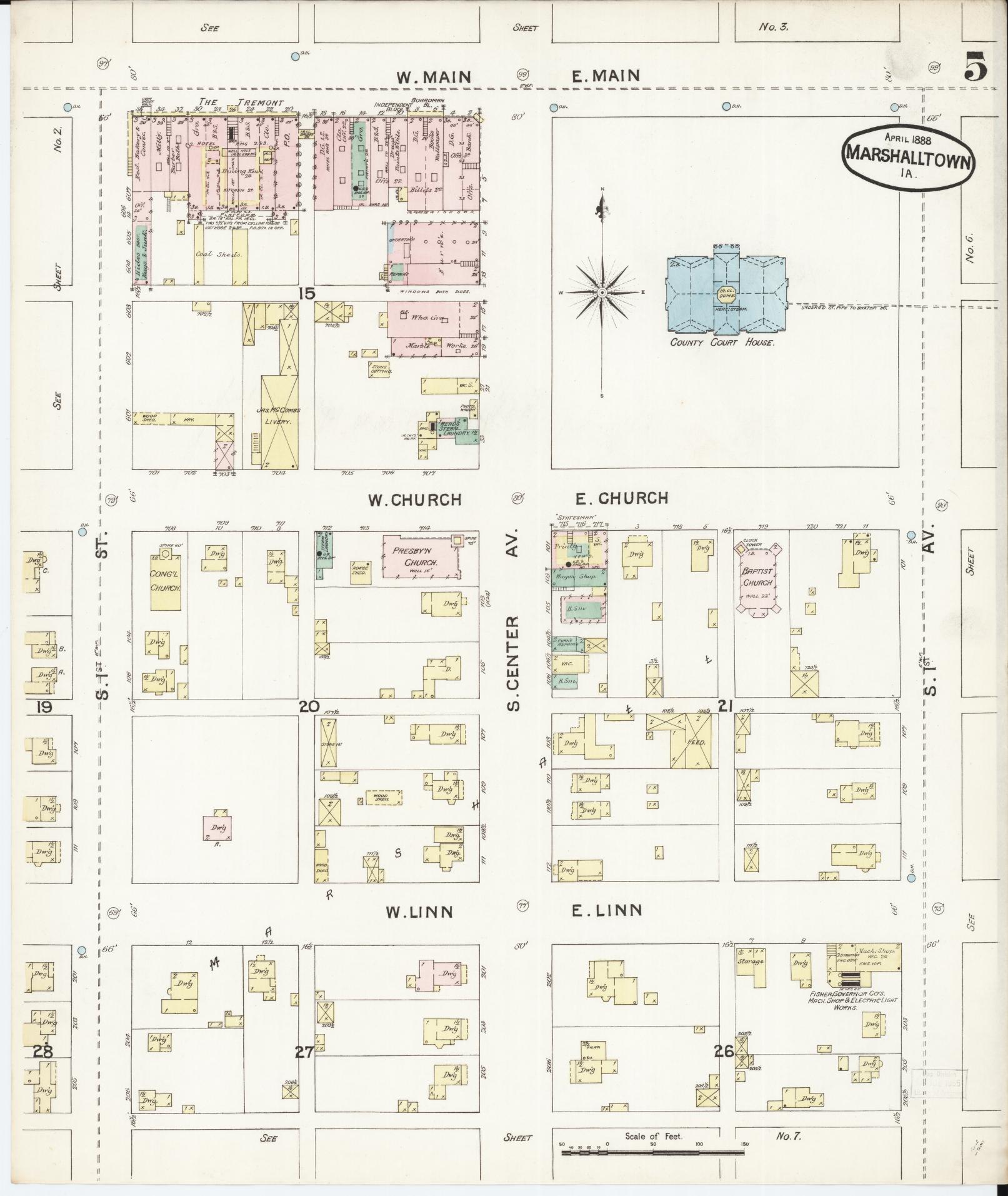 Sanborn Fire Insurance Map from Marshalltown, Marshall County, Iowa (1888), Sheet #0005 - Historic Sanborn Fire Insurance Map Print