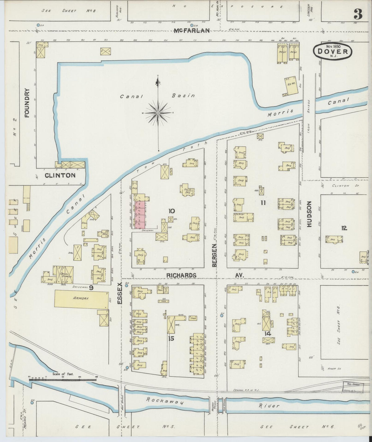 Sanborn Fire Insurance Map from Dover, Morris County, New Jersey (1890), Sheet #0003 - Complete Map Set gallery image, historic Sanborn map, vintage wall art, New Jersey New Jersey